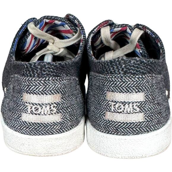 TOMS Mens Mustache Sneakers Gray Herringbone Lace Up Low Top Flat Heel Casual 8 - Picture 7 of 12